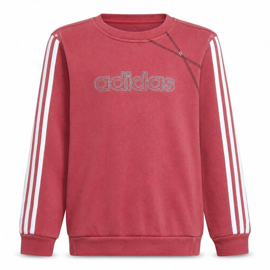 Front view of Adidas boys’ red crew neck logo sweatshirt, size 14, years classic style