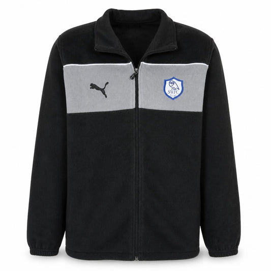 Front view of Puma men’s black grey xl track jacket swfc fleece zip up