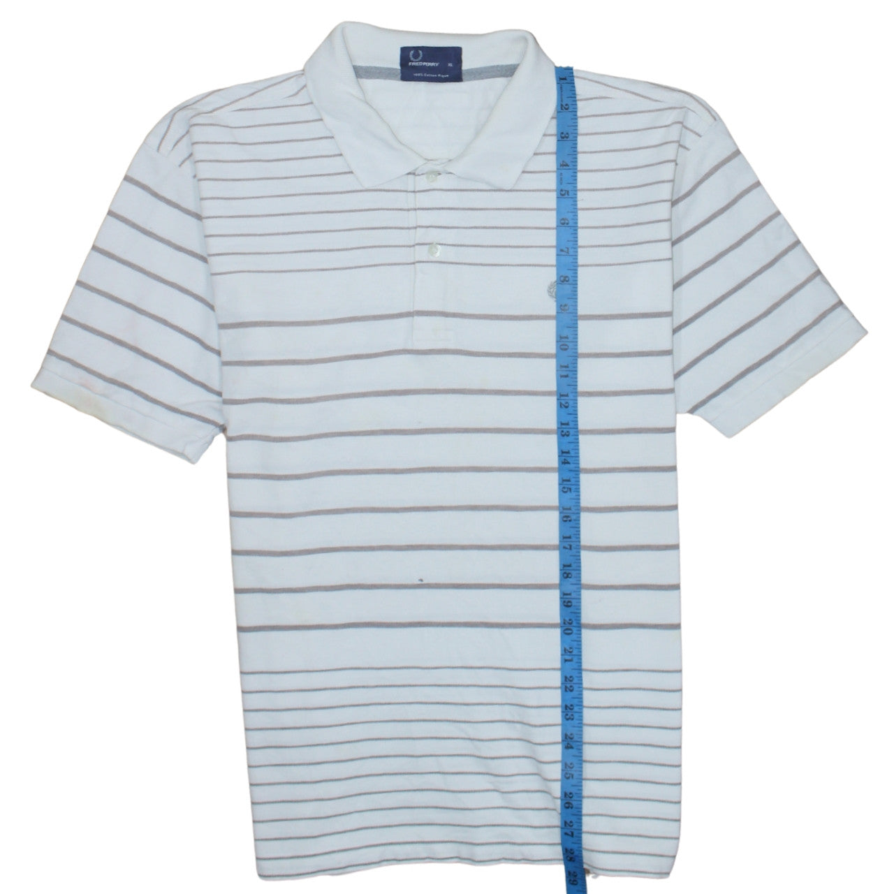 Fred Perry Men's White Striped Cotton Polo Shirt XL