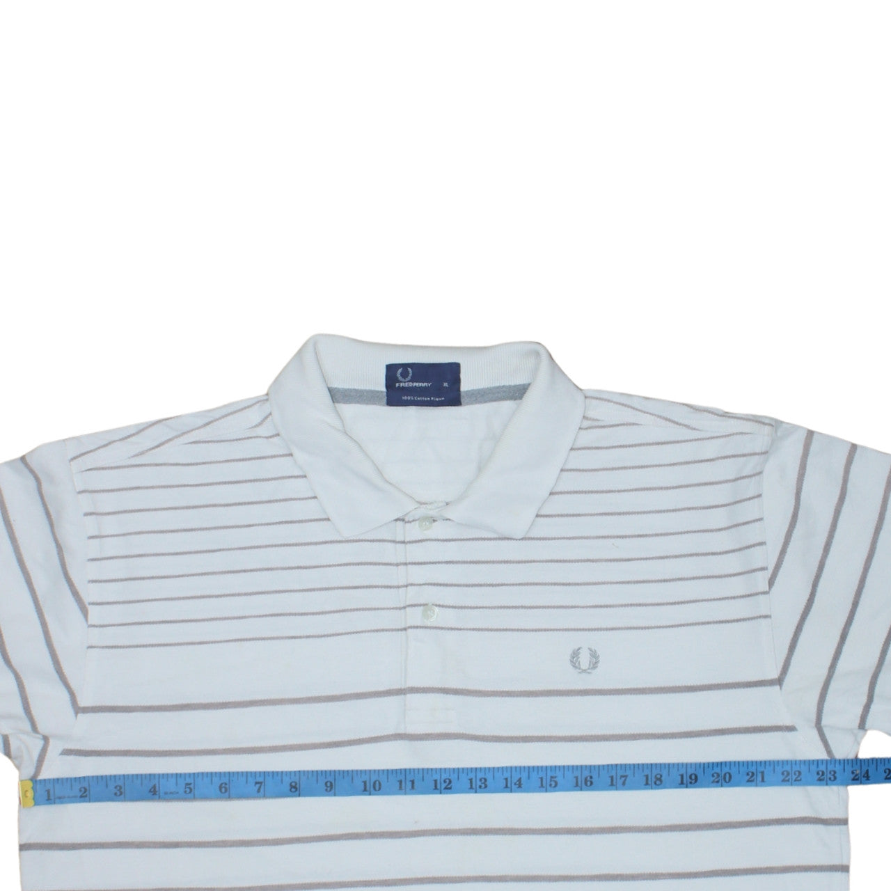 Fred Perry Men's White Striped Cotton Polo Shirt XL