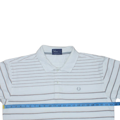 Fred Perry Men's White Striped Cotton Polo Shirt XL
