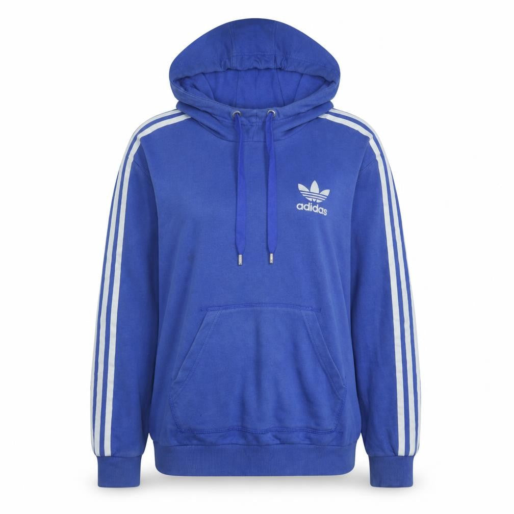 Front view of Adidas Women Blue Pullover Hoodie Large Cotton Casual Sportswear