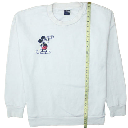 Disney Mickey Mouse White Sweatshirt Women UK 12-14 Pullover Cotton Blend