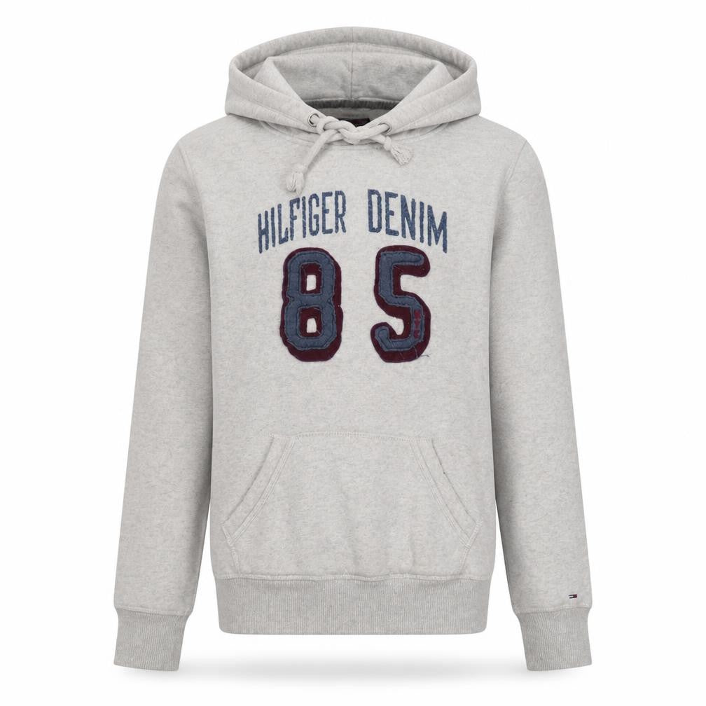 Tommy Hilfiger Men's Grey Pullover Hoodie Size M Embroidered 85 Logo