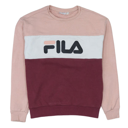 Fila Women’s Pink Colourblock Logo Sweatshirt Size S Casual Crew Neck