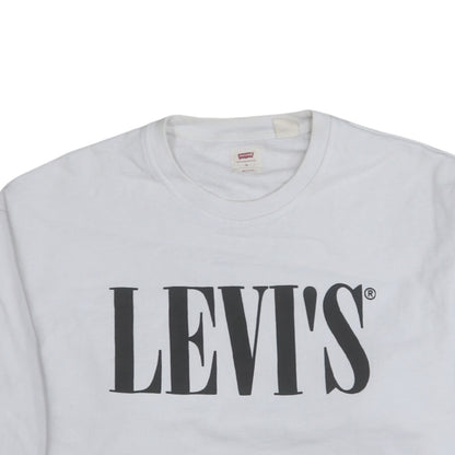 Levi's Men's White Relaxed Fit Crew Neck Logo Sweatshirt Size S