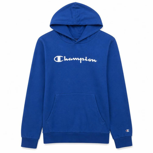 Front view of Champion boys’ blue pullover hoodie 15-16 years logo graphic fleece