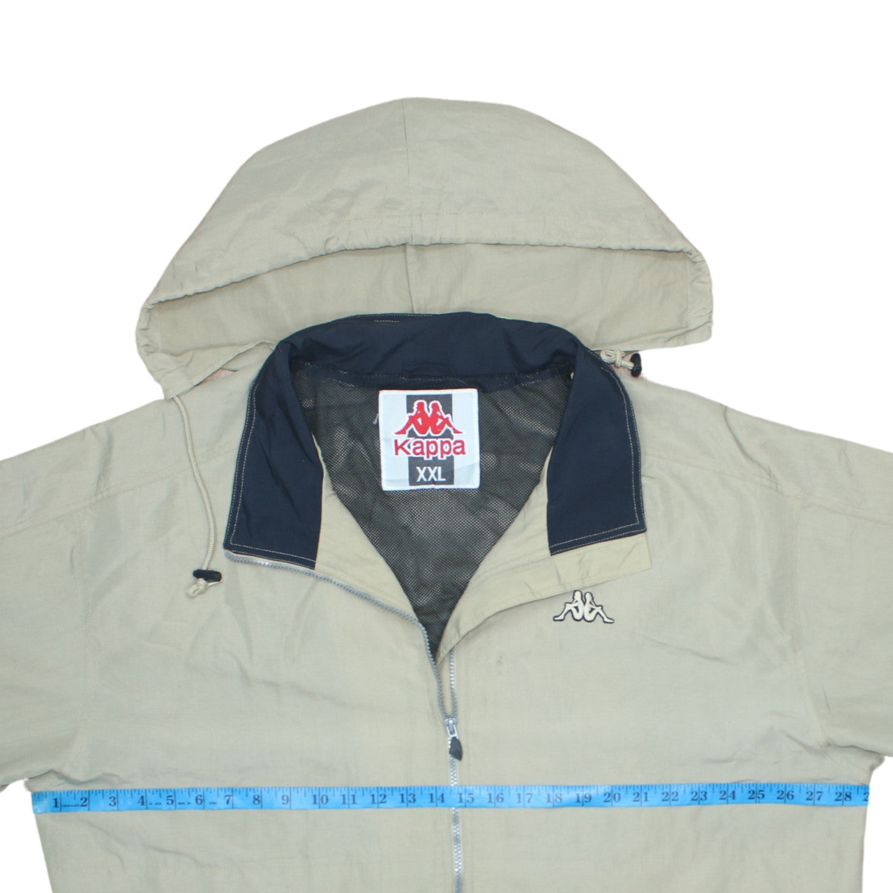 Kappa Mens Beige Hooded Windbreaker Jacket XXL Lightweight Zip Up