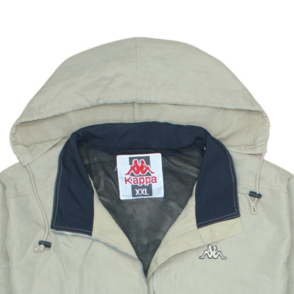 Kappa Mens Beige Hooded Windbreaker Jacket XXL Lightweight Zip Up