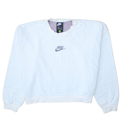 Nike Women's White Pullover Sweatshirt Medium Crew Neck Logo Cotton Blend