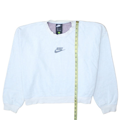 Nike Women's White Pullover Sweatshirt Medium Crew Neck Logo Cotton Blend