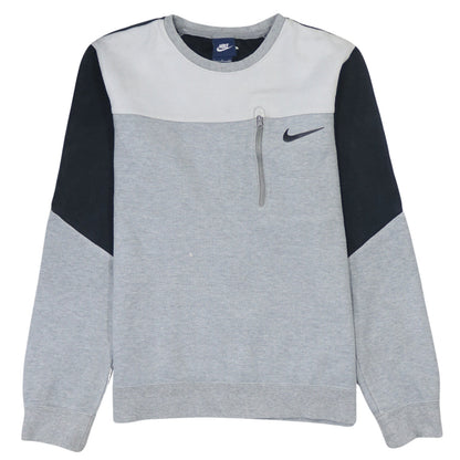 Nike Men's Grey Crew Neck Pullover Sweatshirt S Zip Pocket Logo