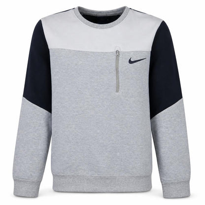 Nike Men's Grey Crew Neck Pullover Sweatshirt S Zip Pocket Logo
