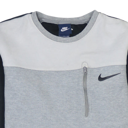 Nike Men's Grey Crew Neck Pullover Sweatshirt S Zip Pocket Logo