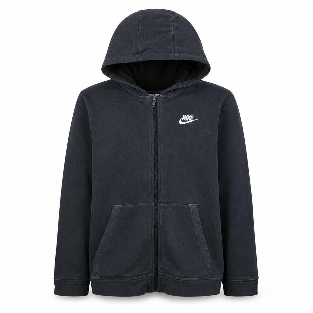 Front view of Nike boys’ black full zip fleece hoodie xl 158-170cm lightweight hooded top