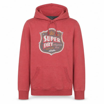 Superdry Men Red Pullover Hoodie Large Graphic Fleece Retro Style