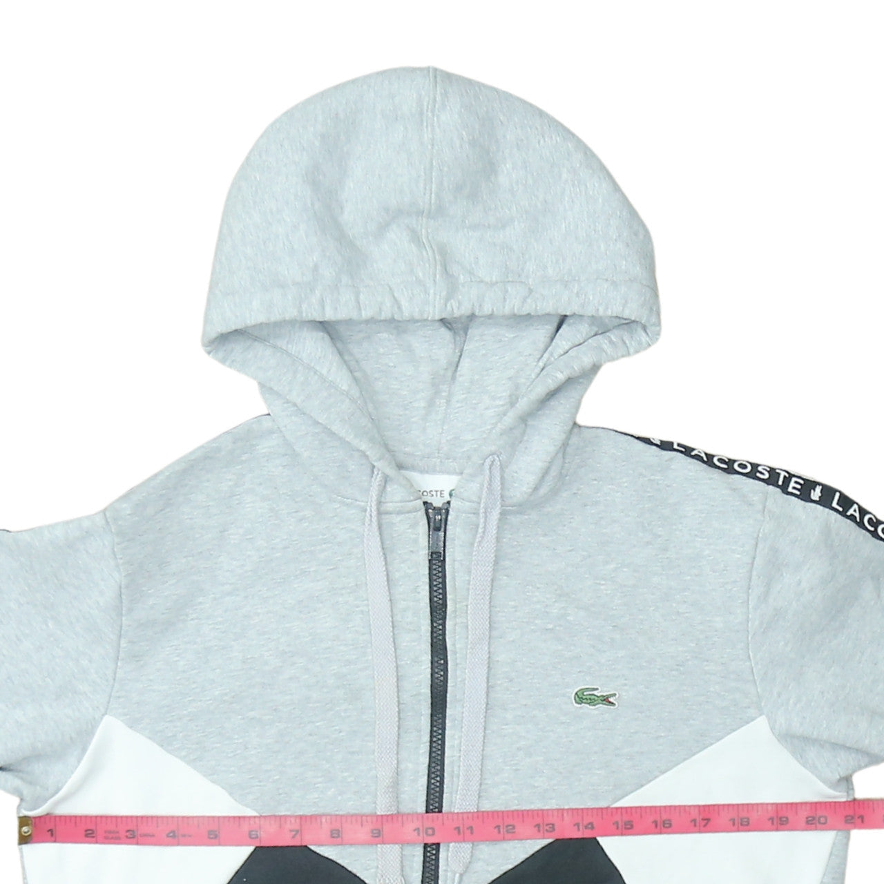 Lacoste Men’s Grey Full Zip Hoodie Size M Colour Block Logo Sweatshirt