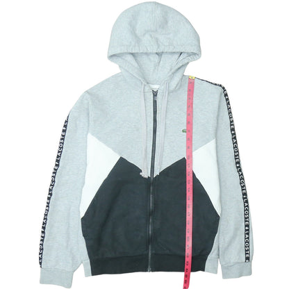 Lacoste Men’s Grey Full Zip Hoodie Size M Colour Block Logo Sweatshirt