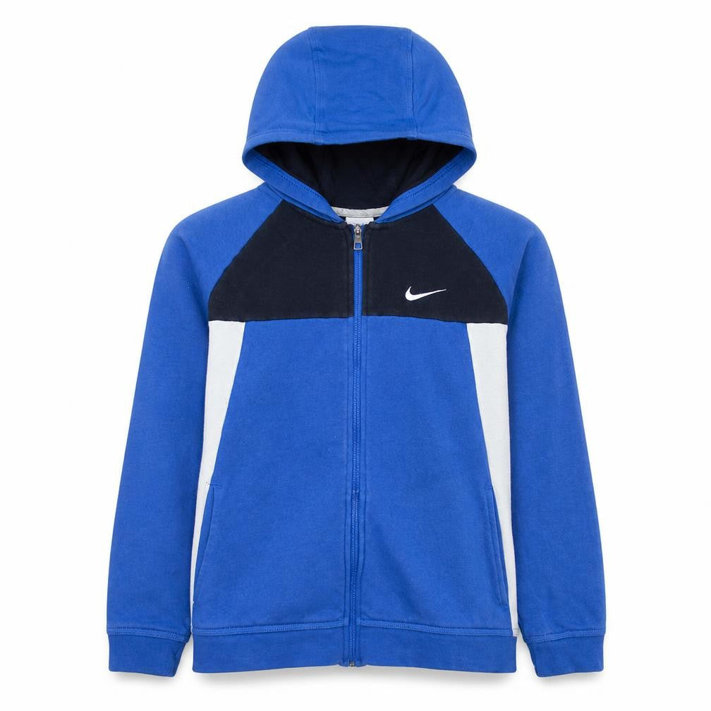 Front view of Nike boys’ blue colourblock full zip hoodie xl 13-15 years cotton blend