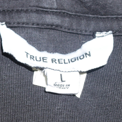 True Religion Men's Black L Pullover Hoodie Graphic Print Fleece