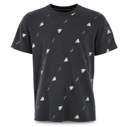 Front view of Adidas Men's Black Logo Graphic Print Cotton T-Shirt, size L