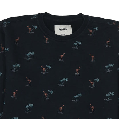 Vans Men’s Black Tropical Flamingo Print Cotton Crew Neck Sweatshirt L