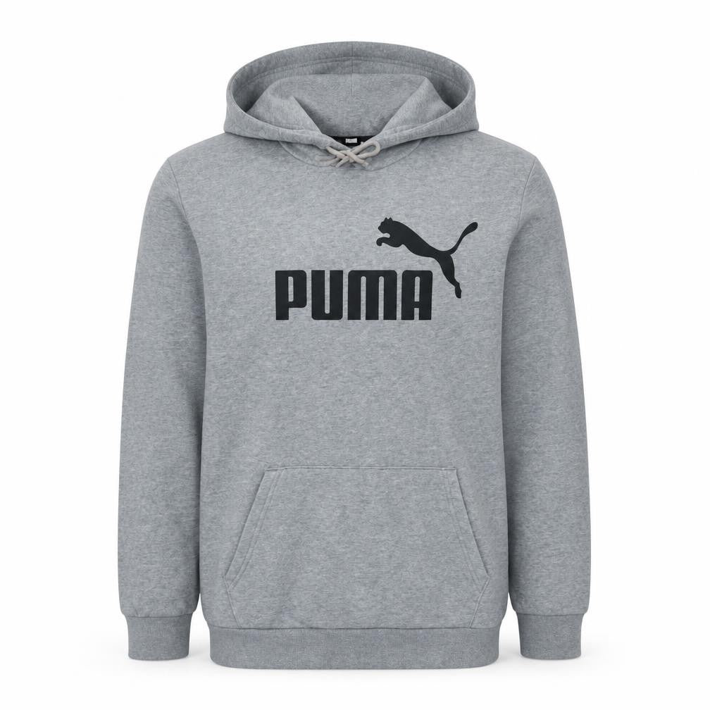 Puma Men's Grey Pullover Hoodie L Graphic Logo Fleece Sweatshirt