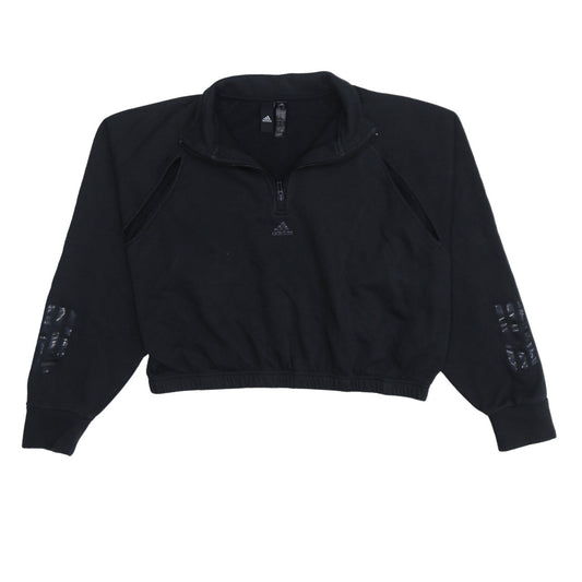 Adidas Women Black 1/4 Zip Pullover Sweatshirt UK 16-18 Activewear