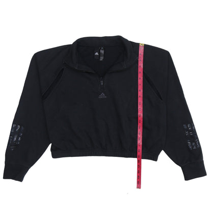 Adidas Women Black 1/4 Zip Pullover Sweatshirt UK 16-18 Activewear