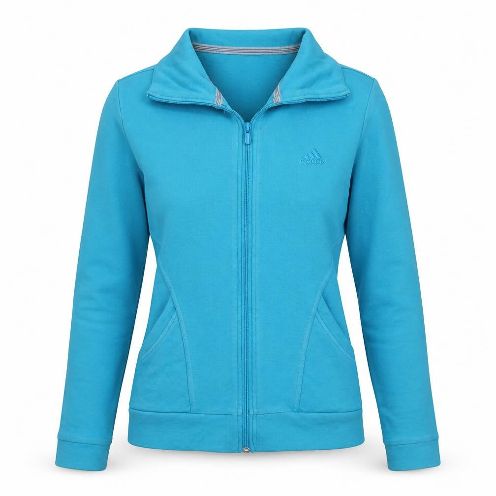 Adidas Women Blue Size 12 Track Jacket Full Zip Cotton Essentials