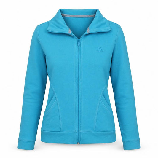 Adidas Women Blue Size 12 Track Jacket Full Zip Cotton Essentials