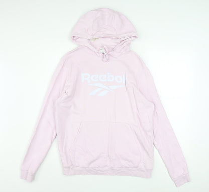 Reebok Womens Pink Pullover Hoodie Medium Cotton Logo Sweatshirt
