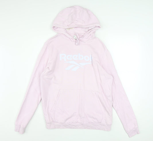 Reebok Womens Pink Pullover Hoodie Medium Cotton Logo Sweatshirt
