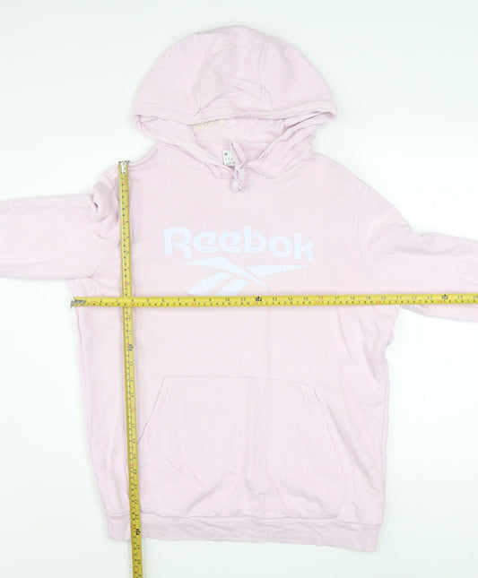 Reebok Womens Pink Pullover Hoodie Medium Cotton Logo Sweatshirt