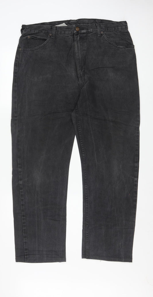 Wrangler Men's Black Straight Jeans 36W x 32L 100% Cotton Denim