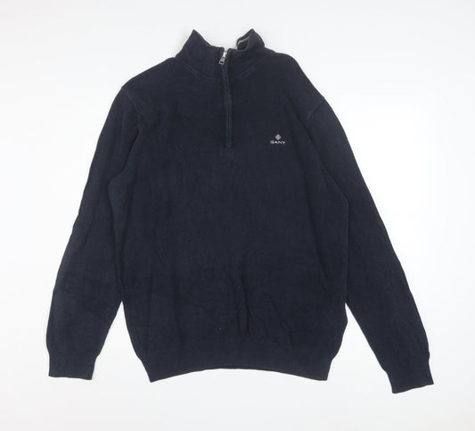 GANT Men's Blue Cotton 1/2 Zip High Neck Jumper XL