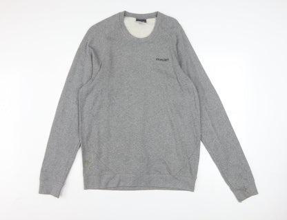 Reebok Men Grey L Sweatshirt Pullover Crew Neck Logo Cotton