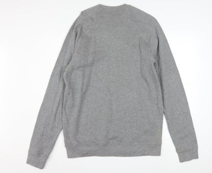 Reebok Men Grey L Sweatshirt Pullover Crew Neck Logo Cotton