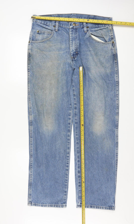 Wrangler Men's Blue 35x30 Regular Fit Straight Denim Jeans