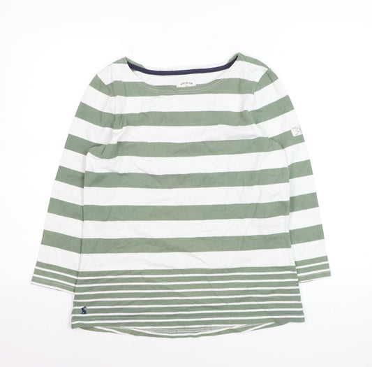 Joules Women Green White Striped 3/4 Sleeve Cotton Nautical T-Shirt Size 12