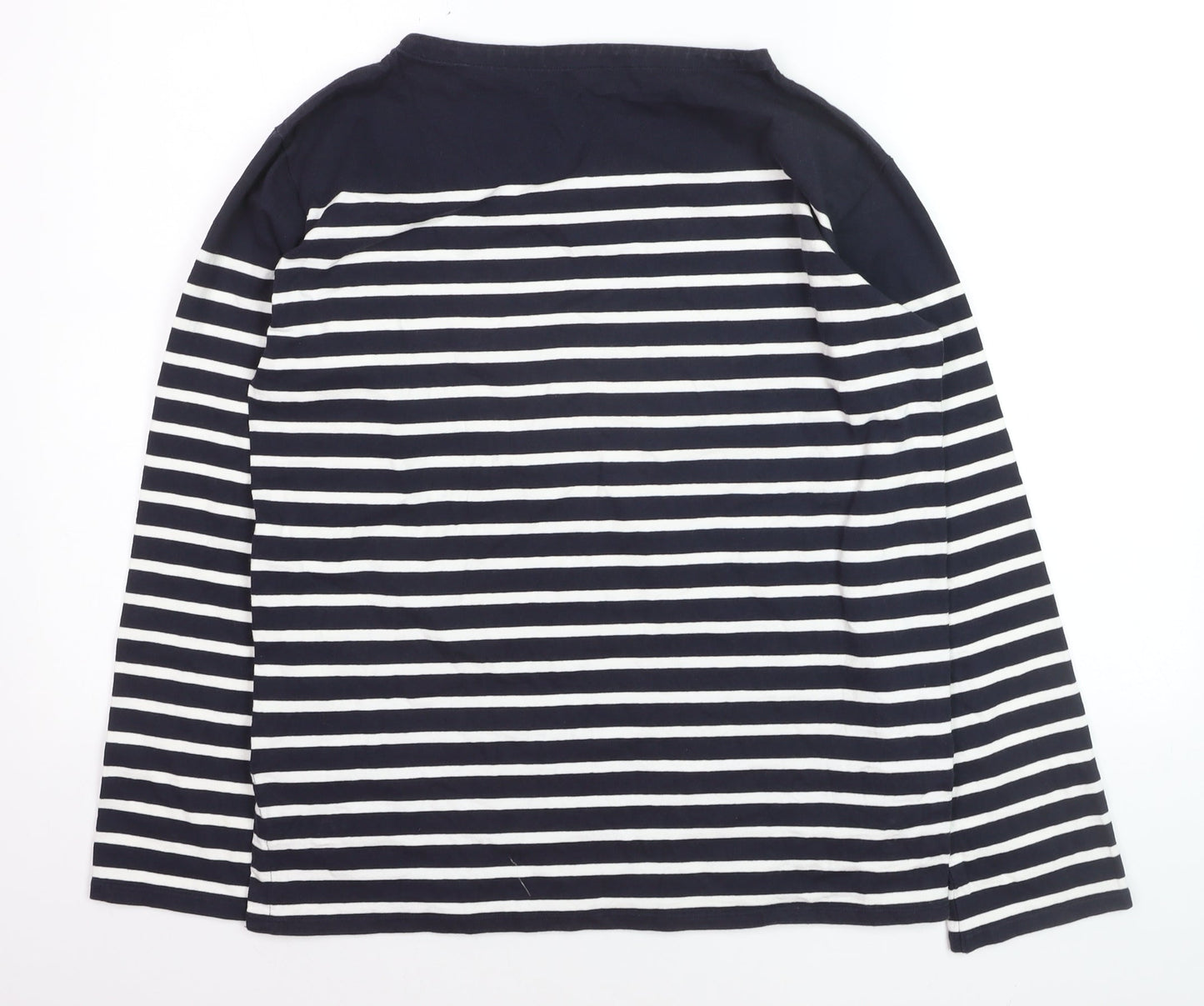 Uniqlo Women Blue Striped Long Sleeve Boat Neck Cotton Top Size S