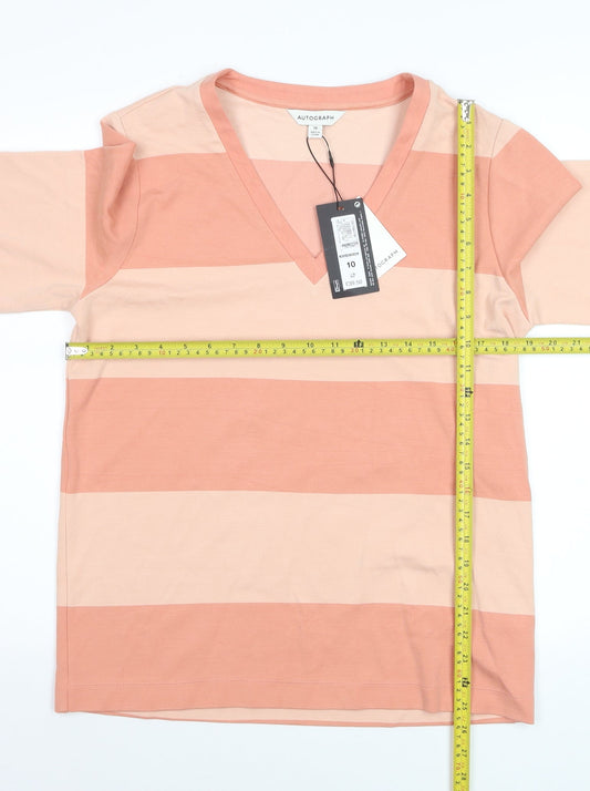 Marks and Spencer Autograph Women’s Pink Striped V-Neck T-Shirt Size 10