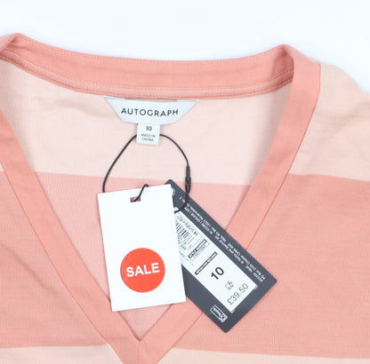 Marks and Spencer Autograph Women’s Pink Striped V-Neck T-Shirt Size 10
