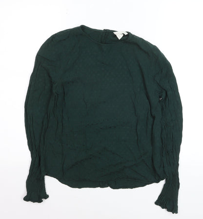 H&M Women's Green Long Sleeve Viscose Blouse Size 8