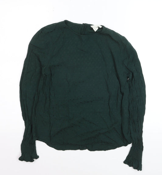 H&M Women's Green Long Sleeve Viscose Blouse Size 8