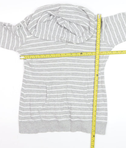 Next Women Grey Striped Cotton Pullover Hoodie Size M