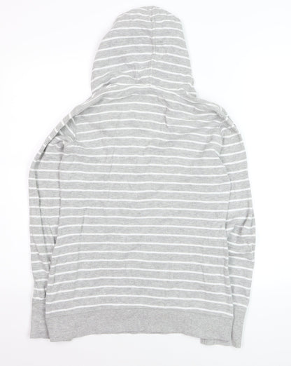 Next Women Grey Striped Cotton Pullover Hoodie Size M