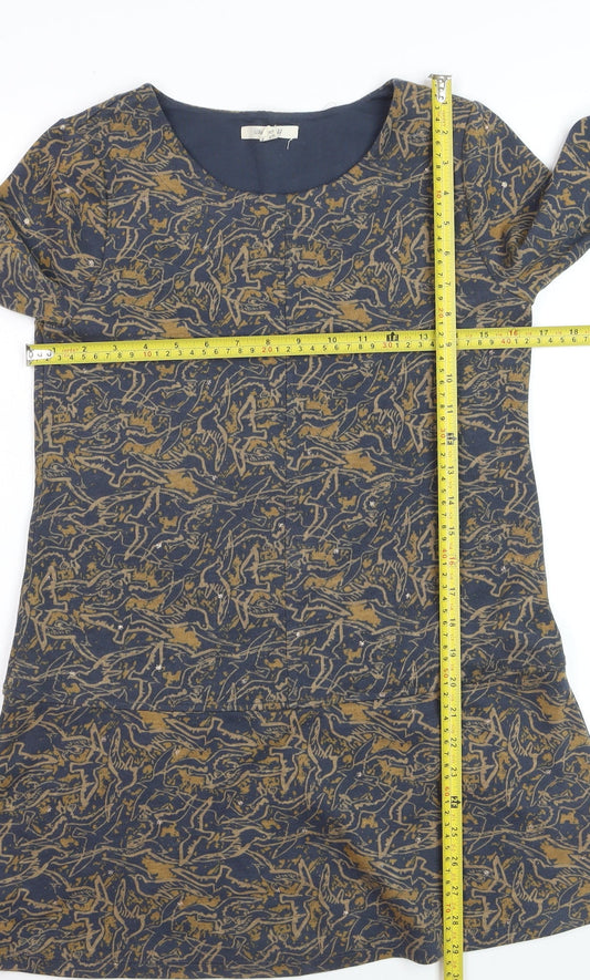 White Stuff Women Blue Animal Print Cotton Tunic Jumper Size 8