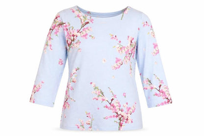 Joules Women’s Blue Floral 3/4 Sleeve Cotton T-Shirt Size 8