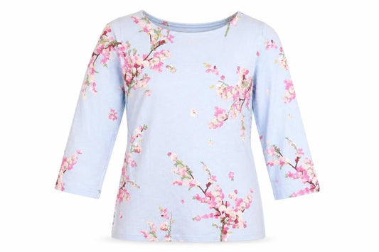Joules Women’s Blue Floral 3/4 Sleeve Cotton T-Shirt Size 8